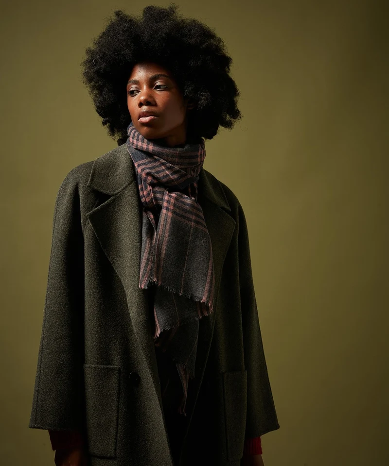 Pink Tartan Wool Scarf