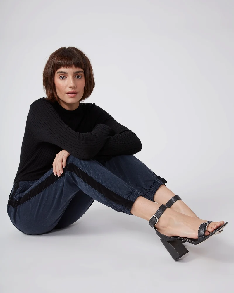 Mayslie Navy with Velvet Side Stripe