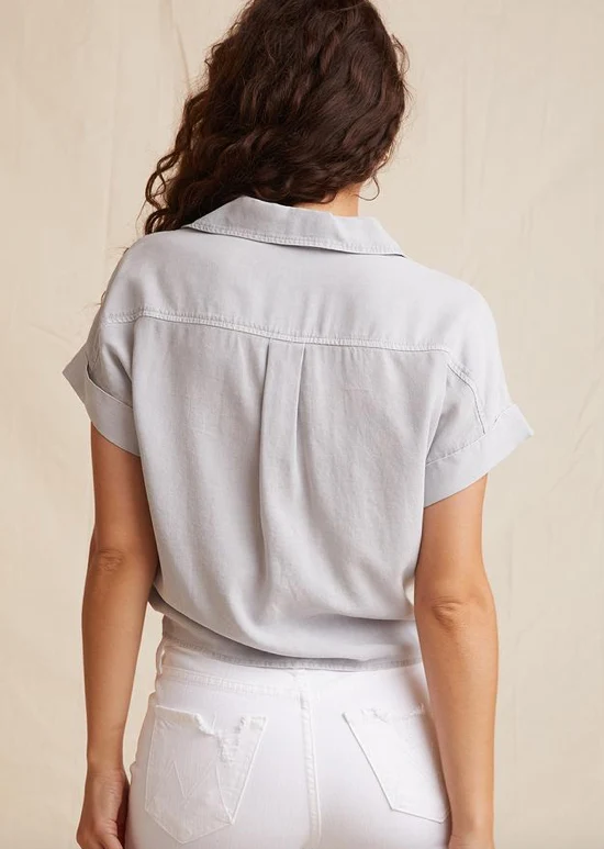 Grey Cap Sleeve Tie Front Shirt
