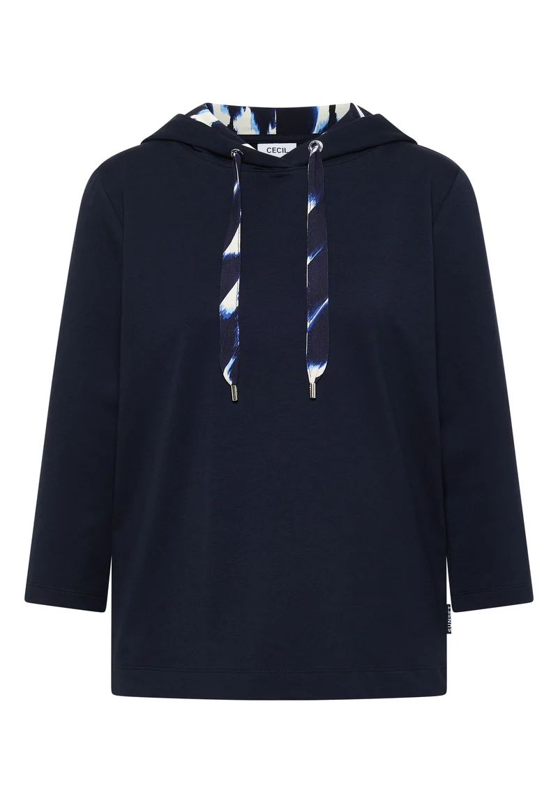 3/4-Arm Shirt mit Kapuze und Printdetails