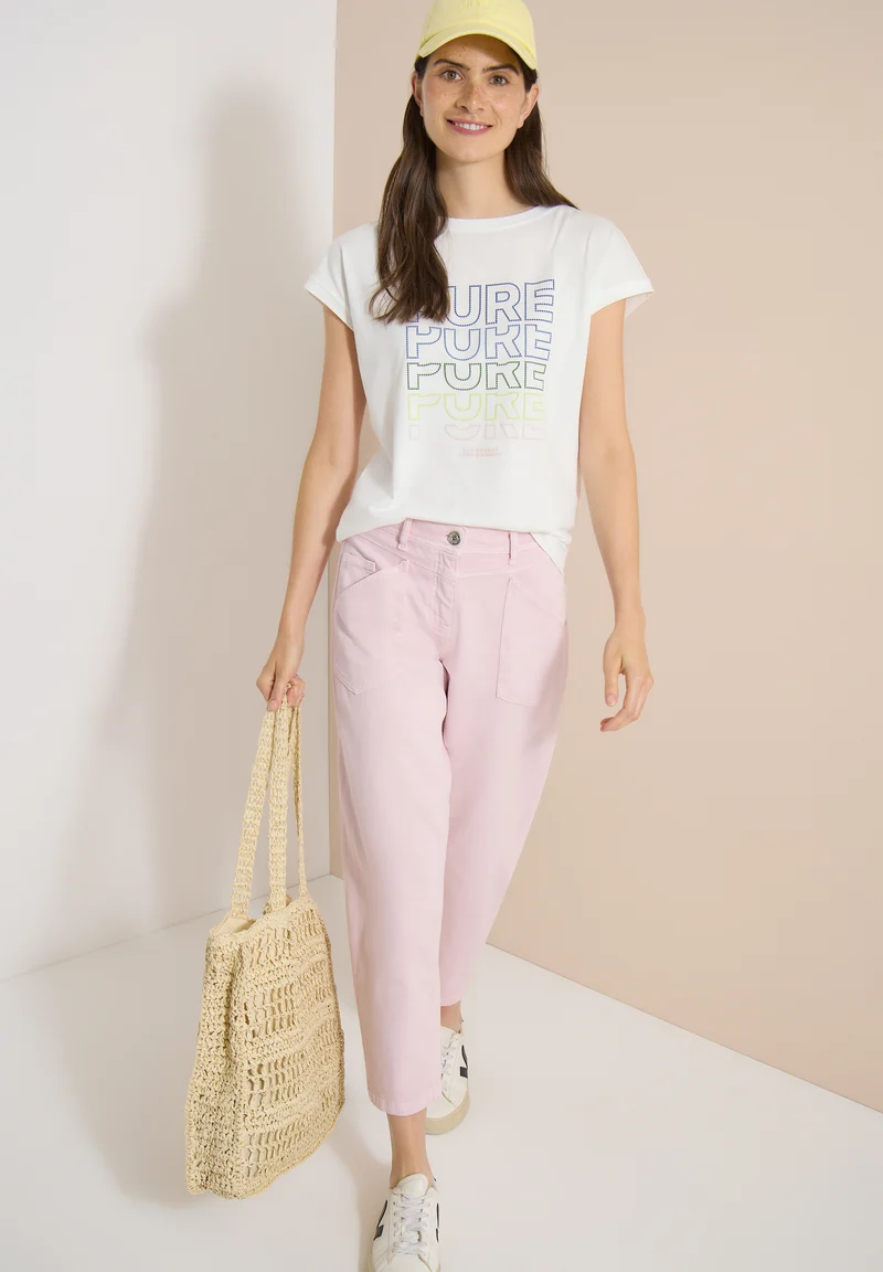 T-Shirt mit Boat Neck und Frontprint