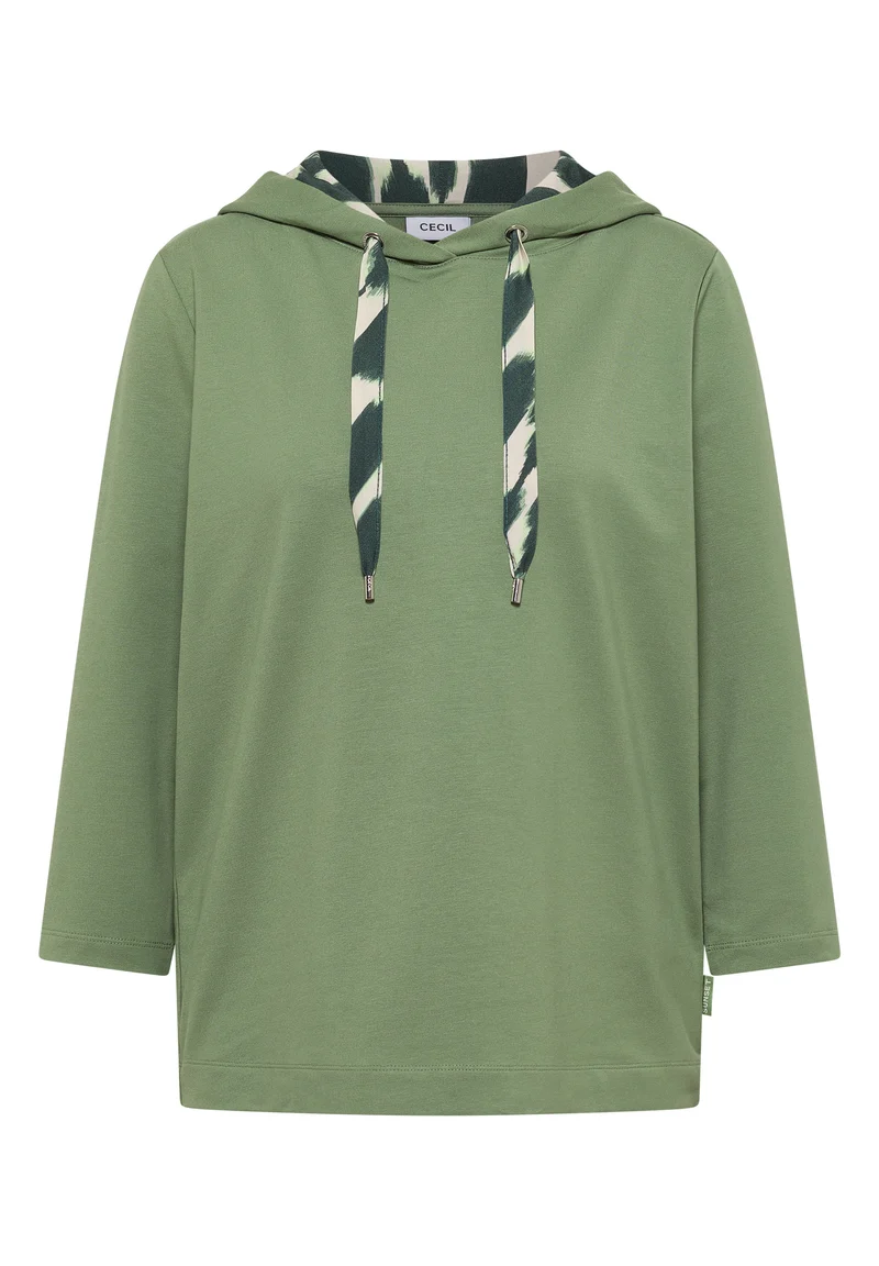 3/4-Arm Shirt mit Kapuze und Printdetails