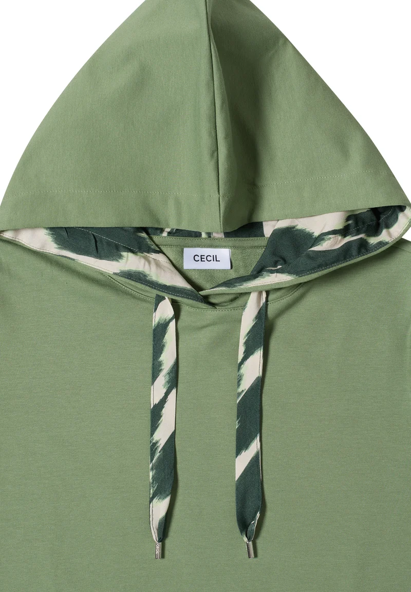 3/4-Arm Shirt mit Kapuze und Printdetails