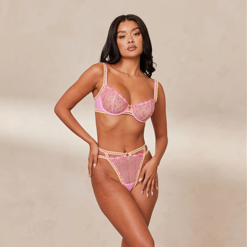 Daisy Embroidered Balcony BH - Rosa