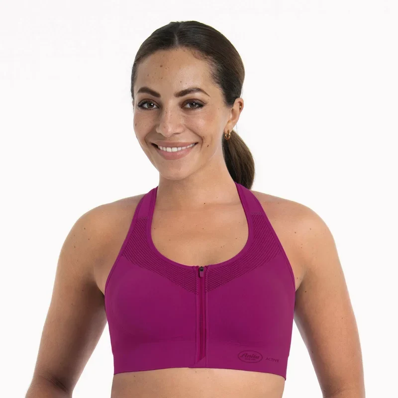 Anita Active – EasyMove Sporttop mit vorgeformtem Reißverschluss vorne, Bonbonrosa