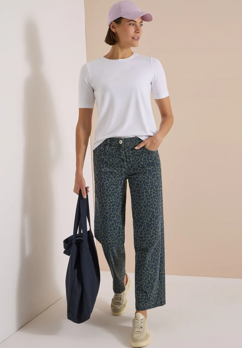 High Waist Wide Leg Jeans mit Leo-Muster