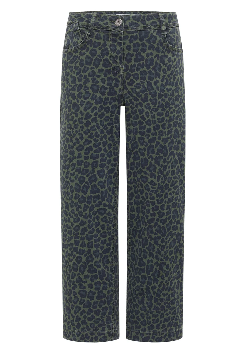 High Waist Wide Leg Jeans mit Leo-Muster