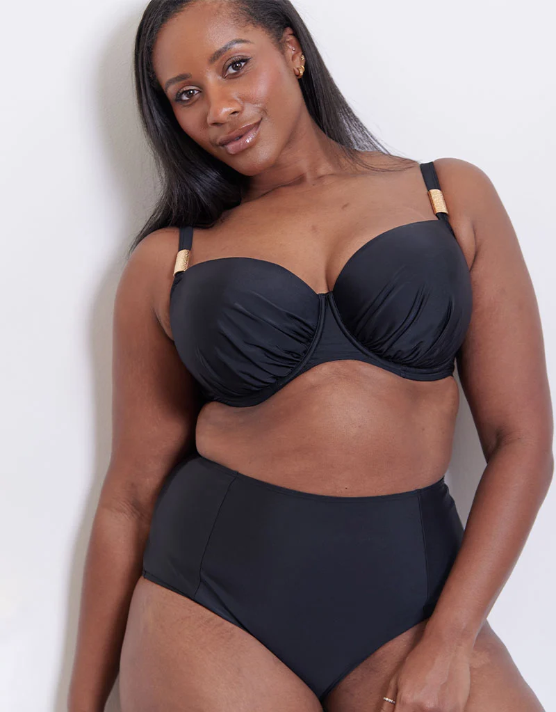 Flirtelle Maya Bay Padded Balcony Bikini Top Black