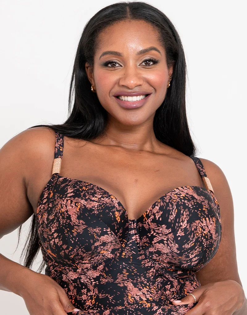 Flirtelle Maya Bay Padded Balcony Tankini Top Black Print