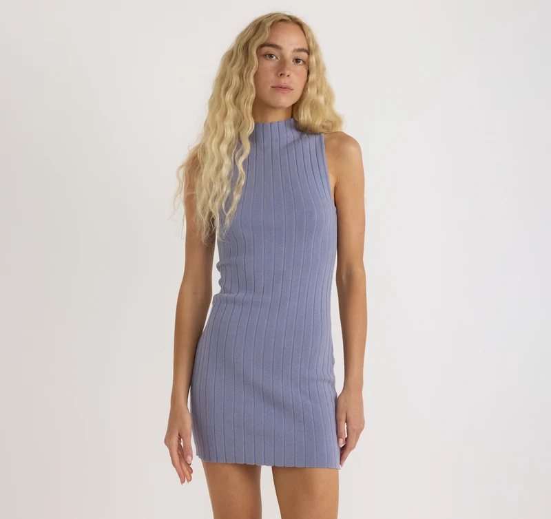 Soft Knit Rib Mock Neck Dress
