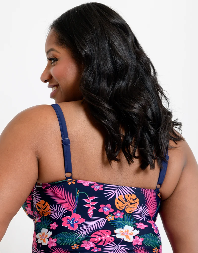 Flirtelle Hawaii Sands Padded Balcony Tankini Top Navy Print