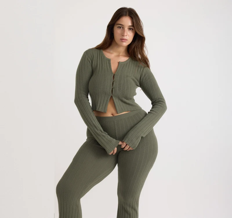 Soft Knit Rib High-Rise Flare Pants