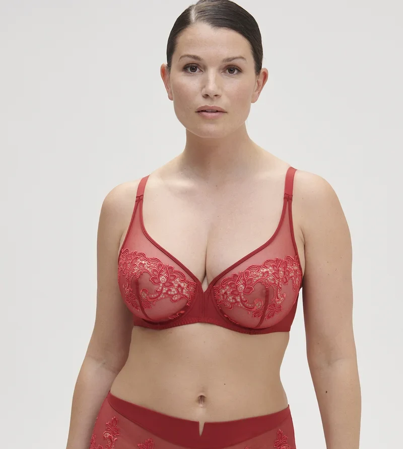 Simone Perele - Saga Sheer Plunge Bra Lipstick
