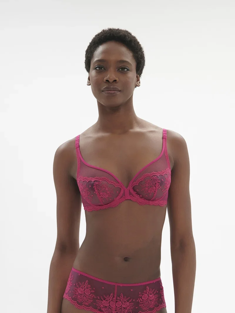 Simone Perele – Intrigue Sheer Plunge Bra Disco Pink