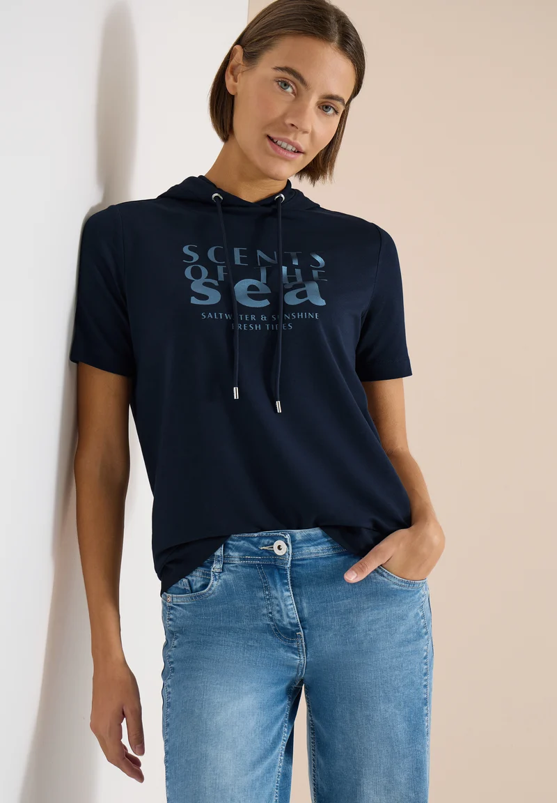 Kurzarm Shirt mit Kapuze und Wording