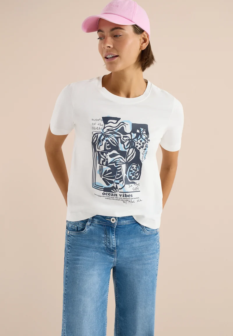 Shirt mit Rundhals und maritimem Print
