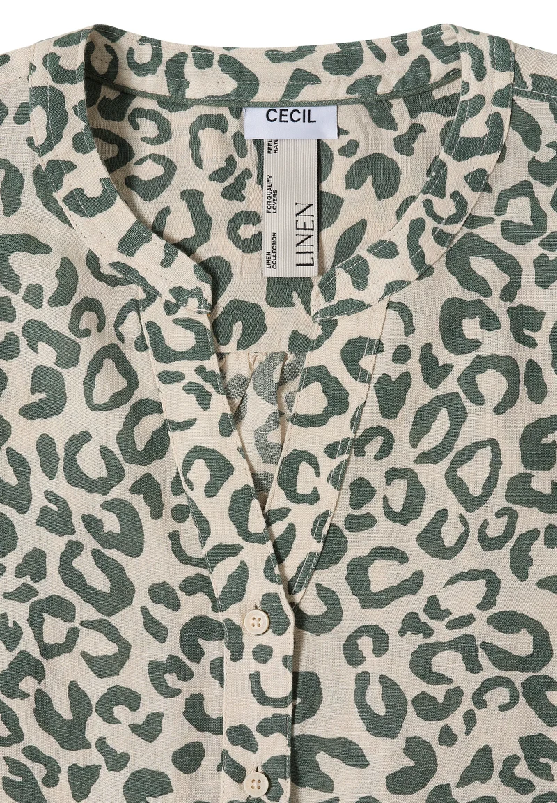 Bluse mit Leo-Muster aus Leinenmix