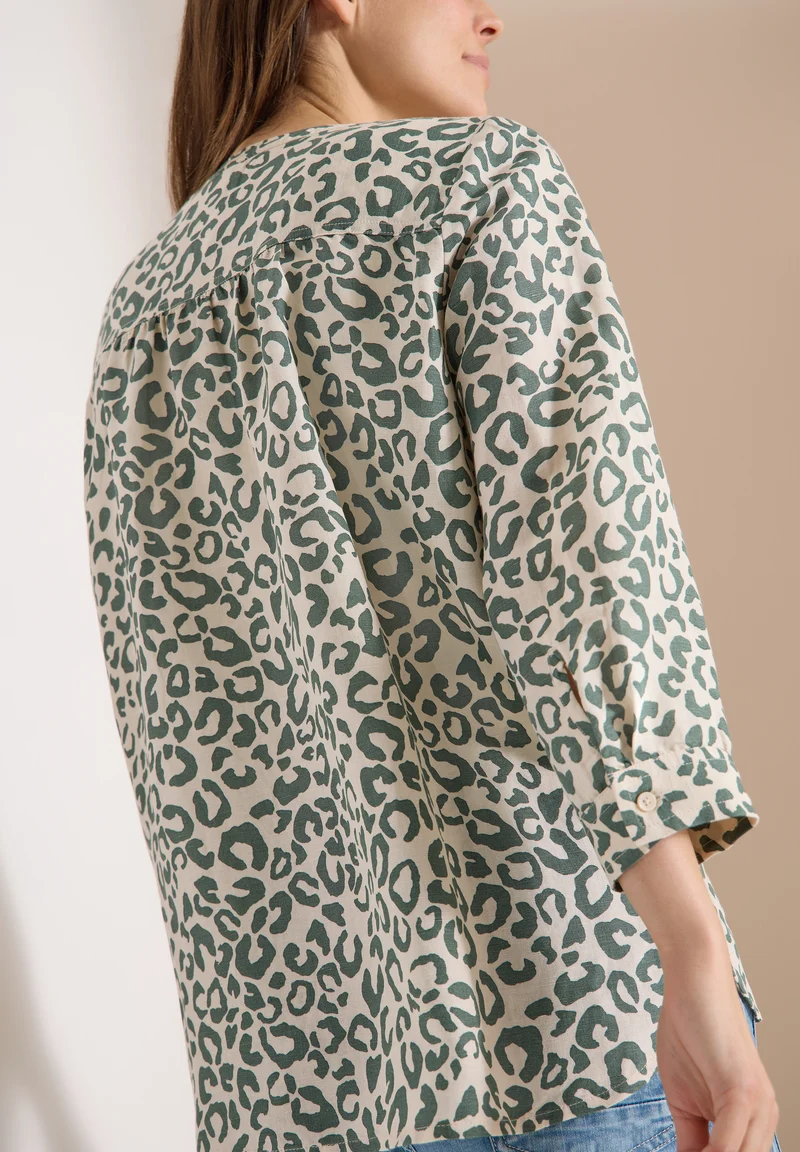 Bluse mit Leo-Muster aus Leinenmix