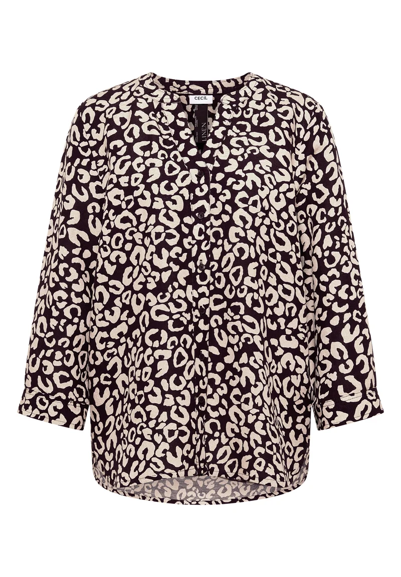 Bluse mit Leo-Muster aus Leinenmix