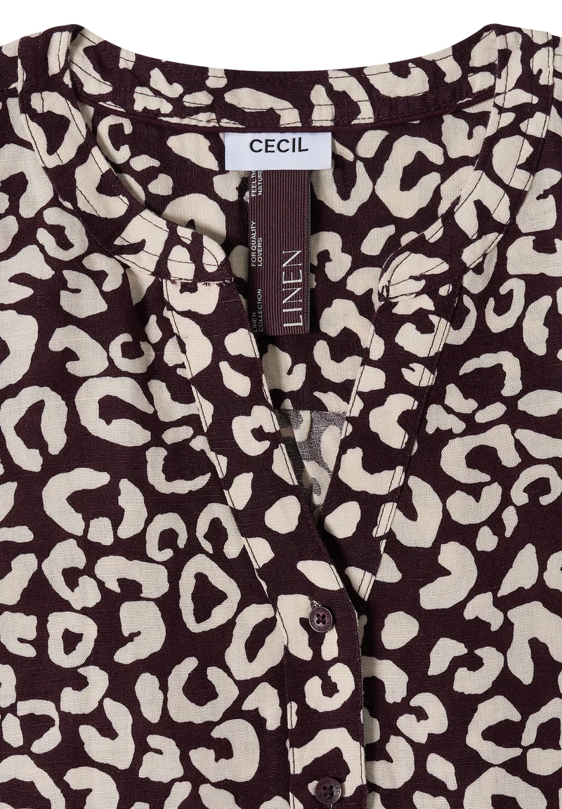 Bluse mit Leo-Muster aus Leinenmix