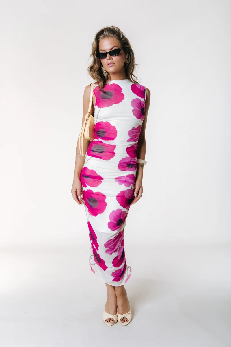 Donna Printed Mesh Midi Dress