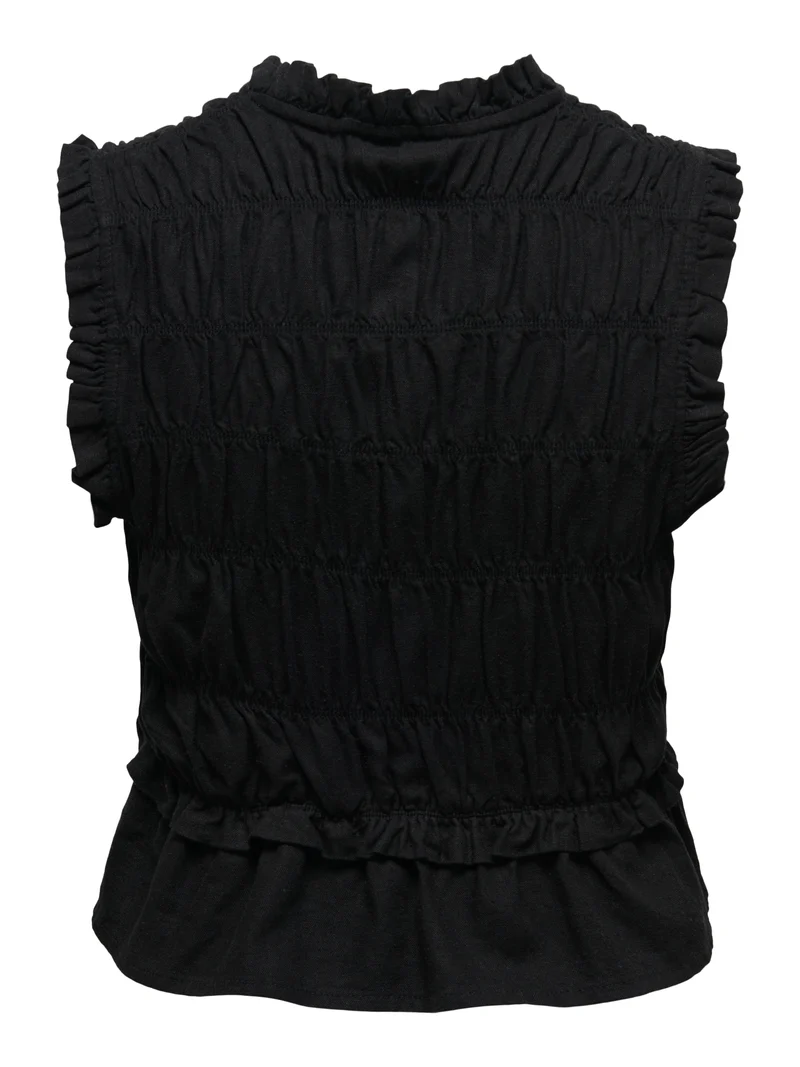 ONLGOA S/S LINEN BL FRILL TOP CC PNT