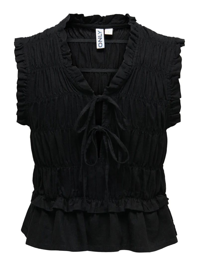 ONLGOA S/S LINEN BL FRILL TOP CC PNT