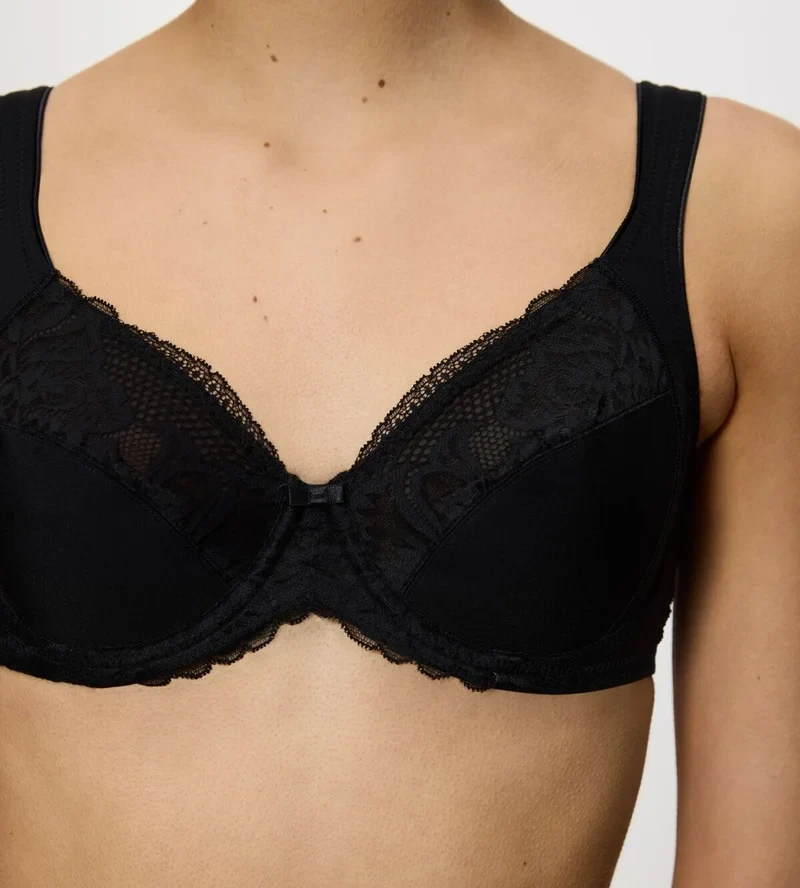 Triumph – Moderner BH mit vollständiger Cup-Unterstützung aus Spitze und Baumwolle, Schwarz