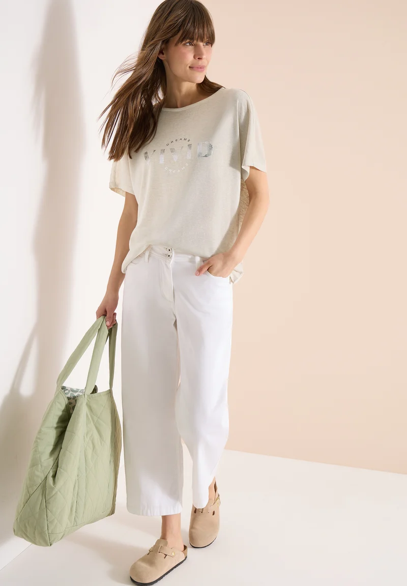 Dropped Shoulder Shirt in Leinen-Optik