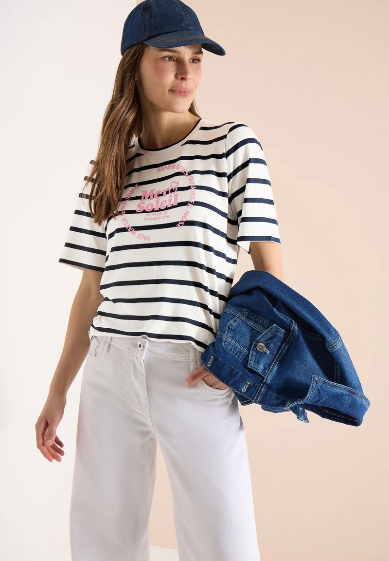 Kurzarm Shirt mit Rundhals und Streifen