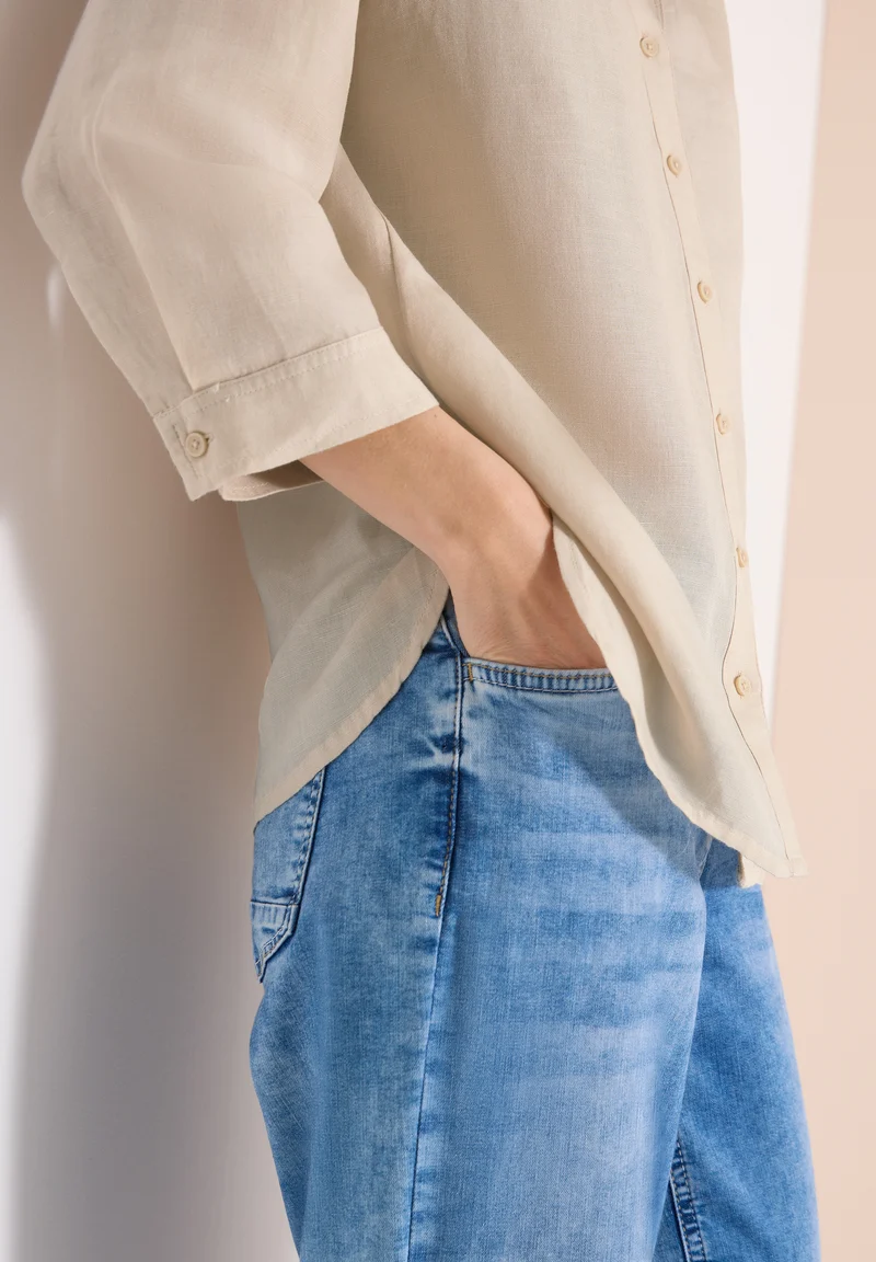 Bluse mit Split Neck aus Leinenmix