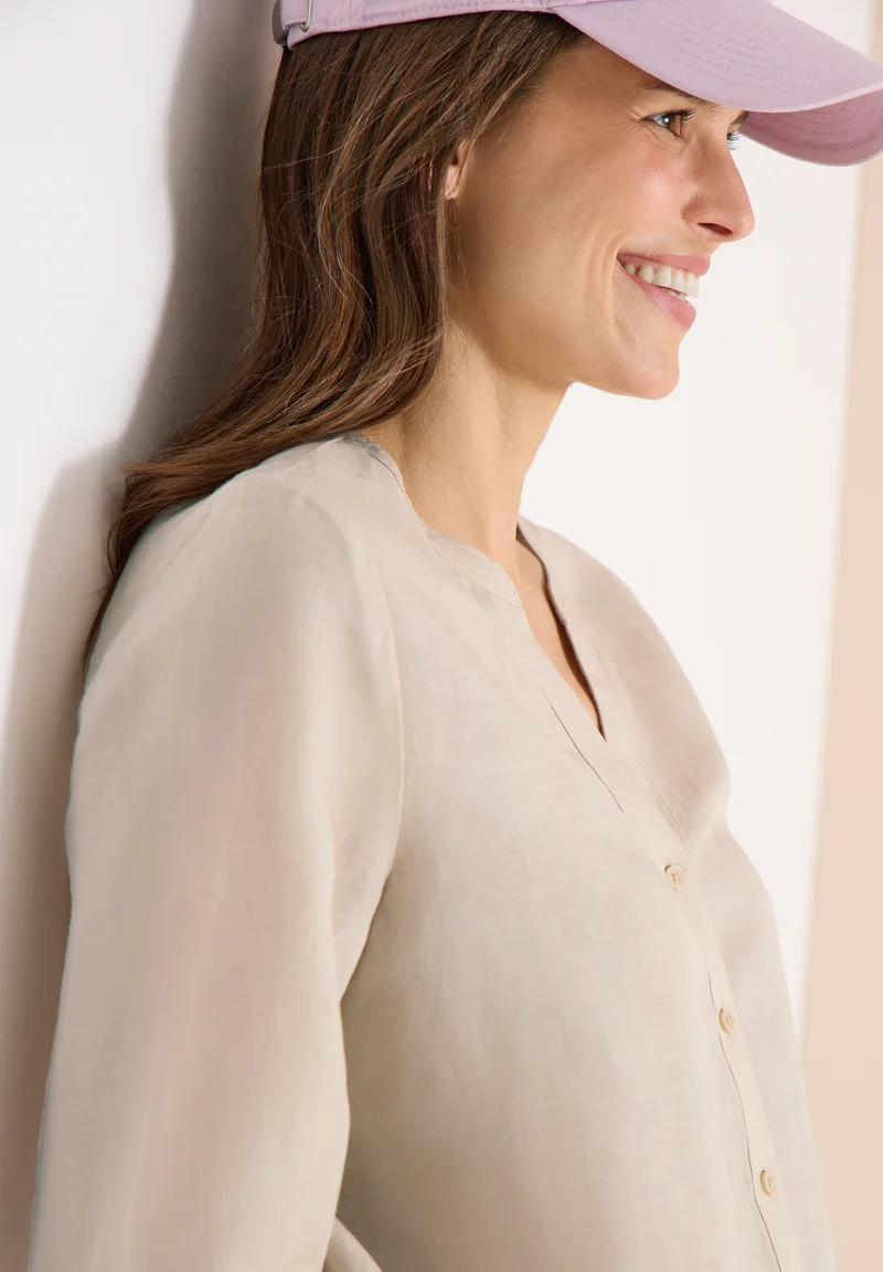Bluse mit Split Neck aus Leinenmix