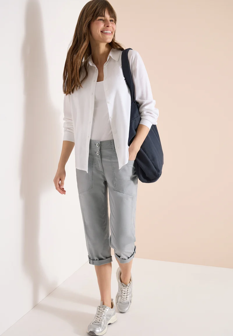 Mid Waist Slim Leg Hose mit Turn-Up