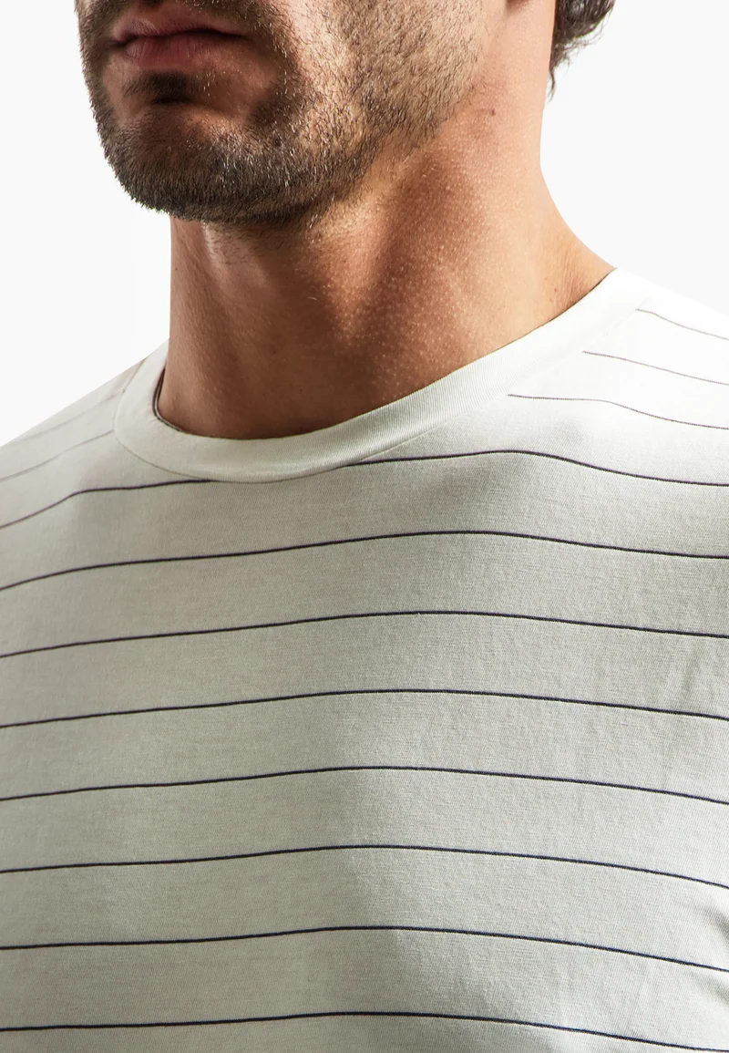 T-Shirt Crewneck Pin Stripe Garment Dyed
