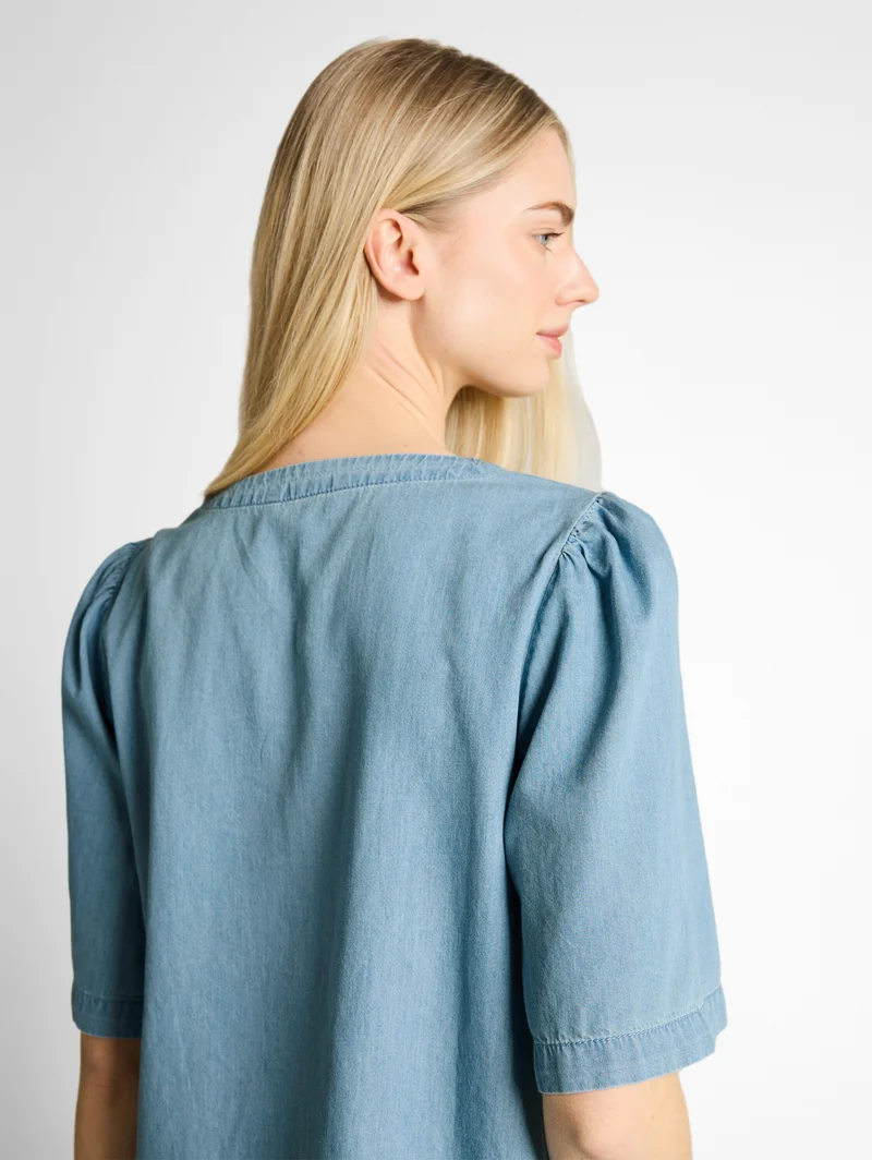 Jeansbluse mit Schleifen-Detail