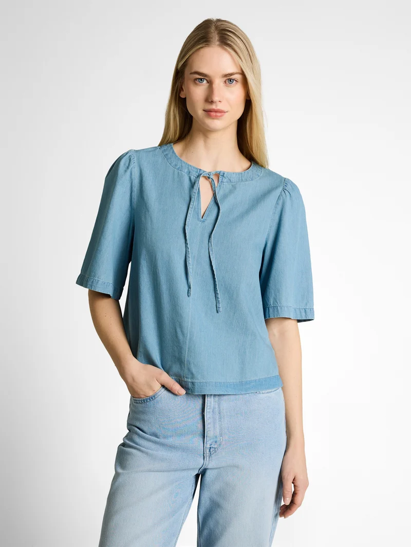 Jeansbluse mit Schleifen-Detail