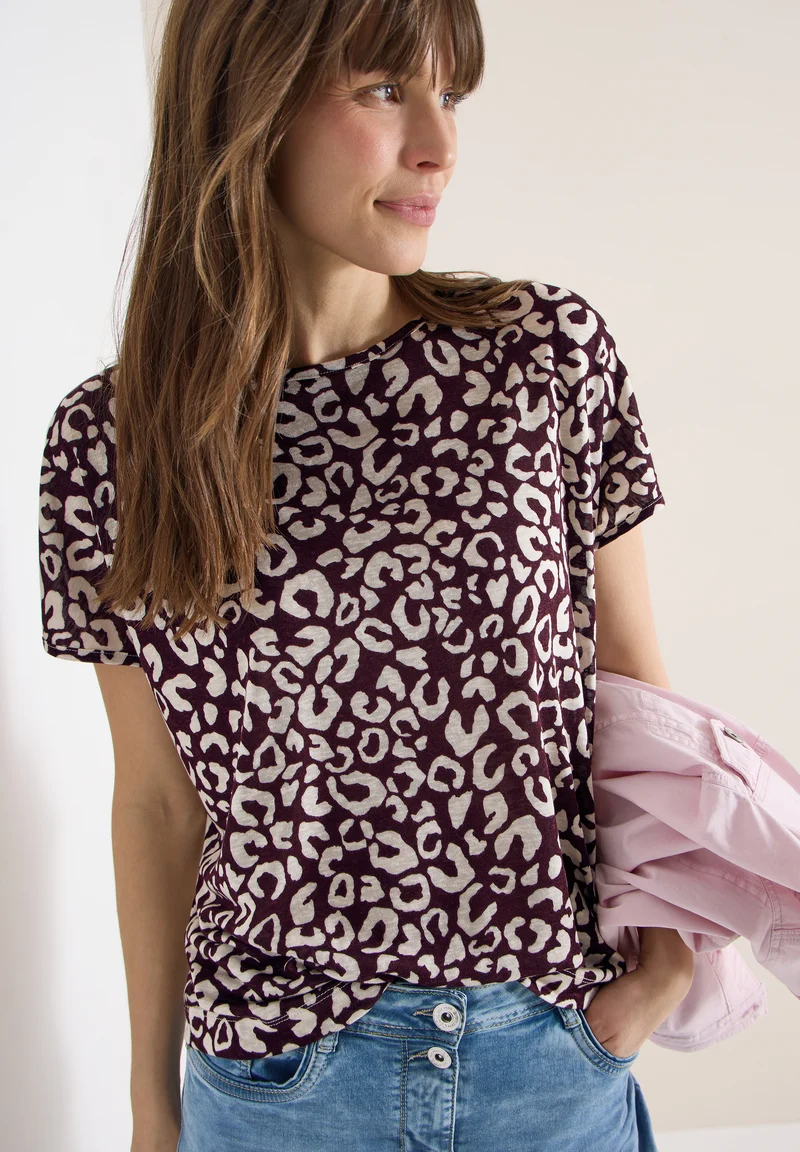 Shirt im Leinen-Look mit Leo-Print