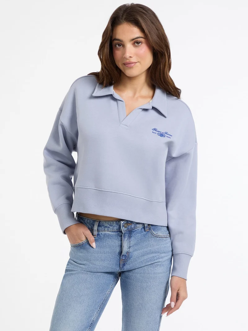 GJ NOTCHED COLLAR CROP SWEAT