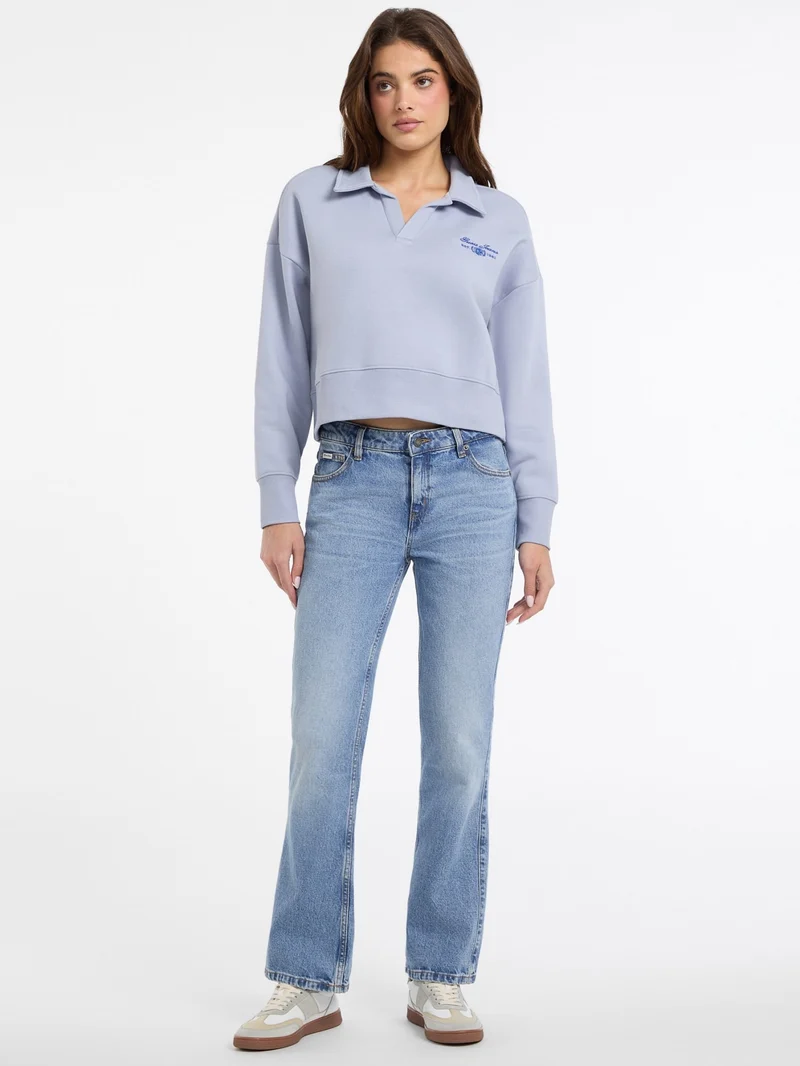 GJ NOTCHED COLLAR CROP SWEAT