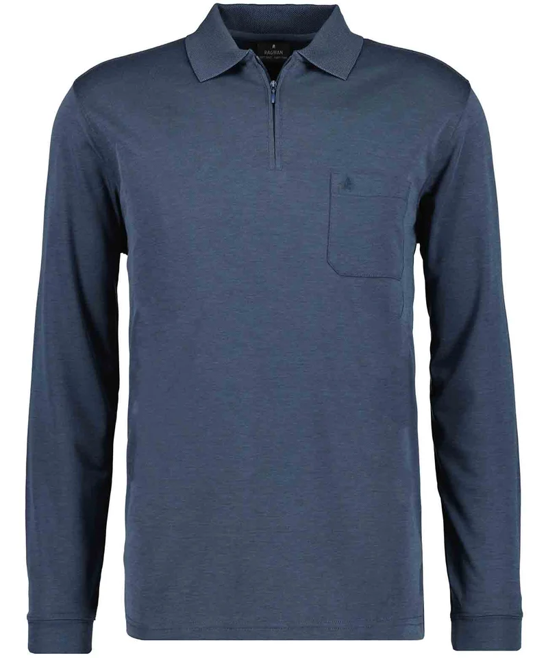 Softknit-Poloshirt Langarm mit Zip