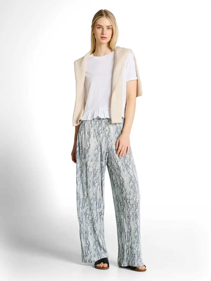 Crinkle Wide Leg Hose mit Schlangenprint