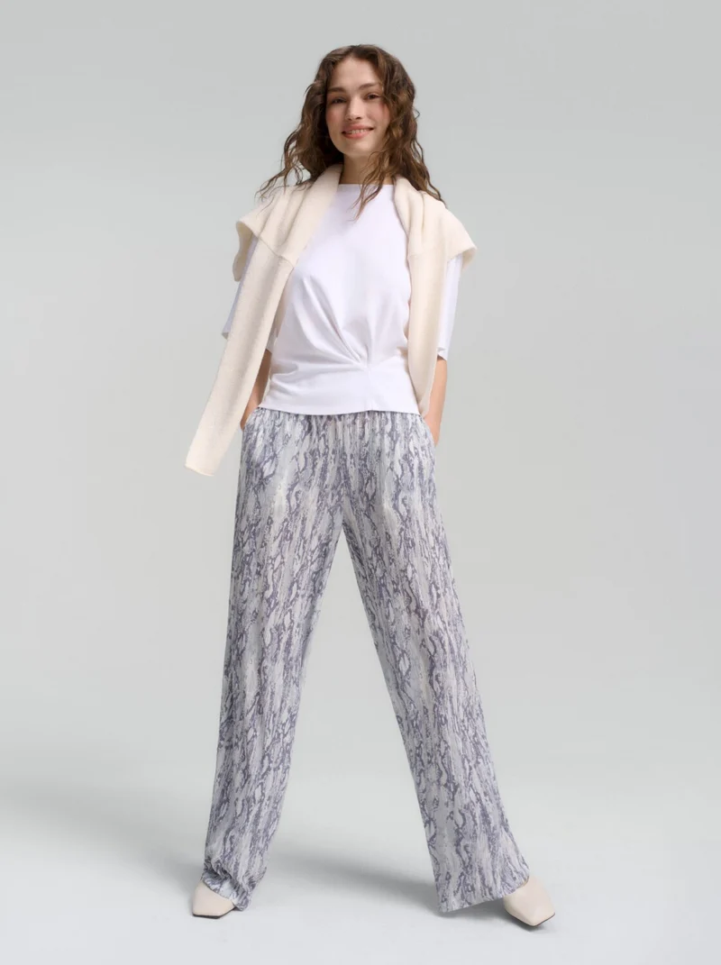 Crinkle Wide Leg Hose mit Schlangenprint