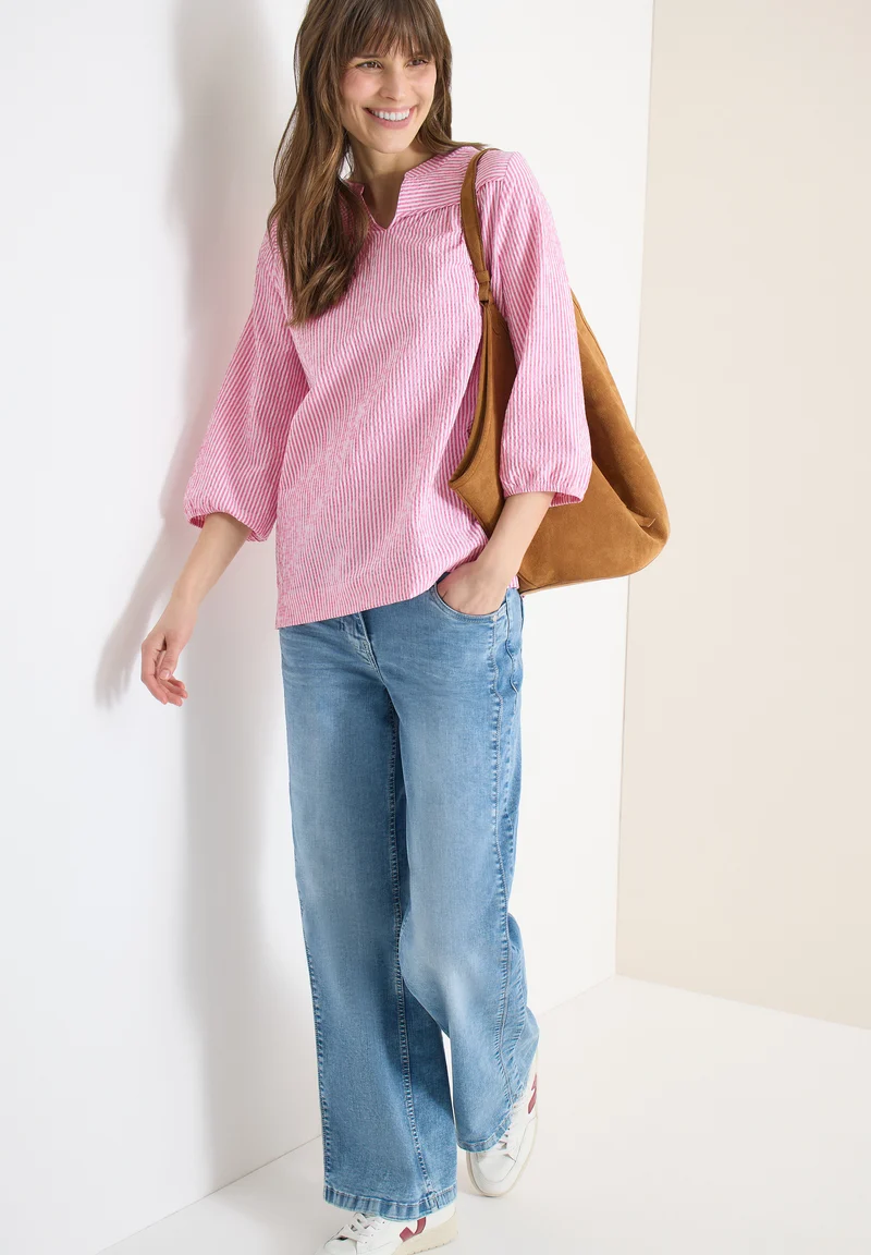 3/4-Arm Bluse in Seersucker Qualität