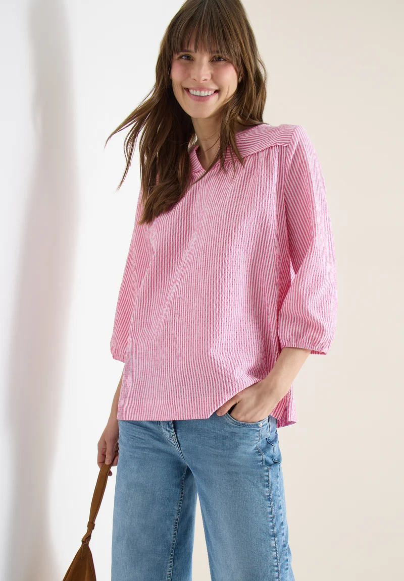 3/4-Arm Bluse in Seersucker Qualität