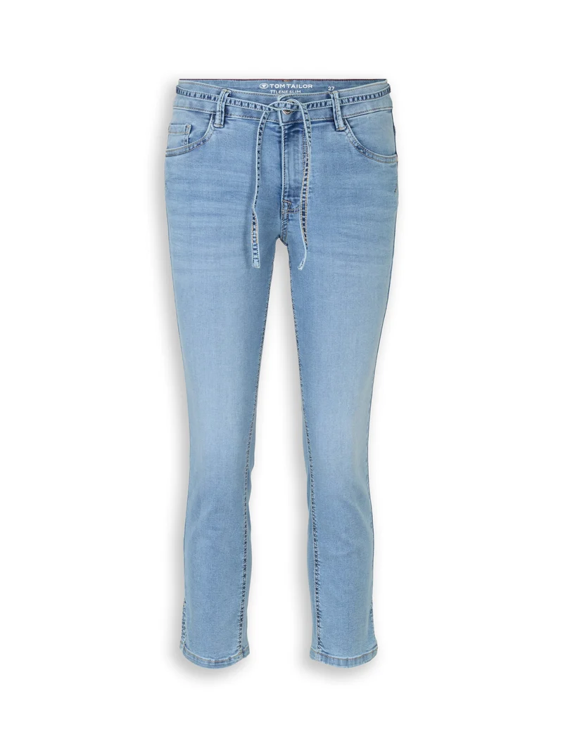 TTLENE SLIM CROPPED Stretch Jeans mit Bindegürtel