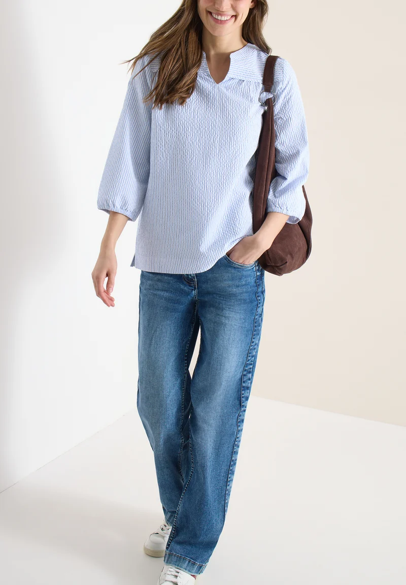 3/4-Arm Bluse in Seersucker Qualität