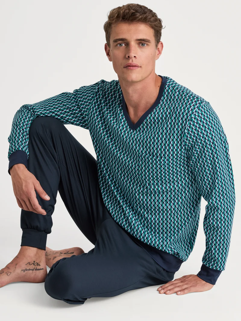 HERREN Pyjama mit Bündchen, pond green
