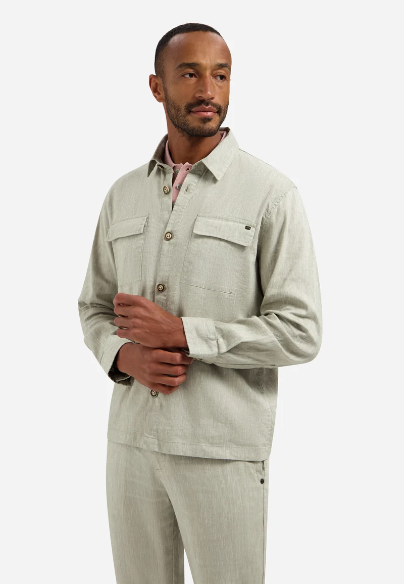Overshirt Full Button 2-Tone With Linen