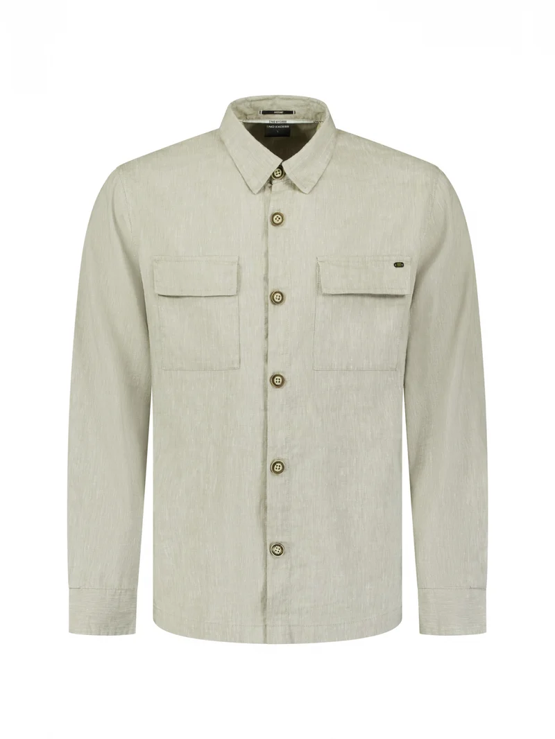 Overshirt Full Button 2-Tone With Linen