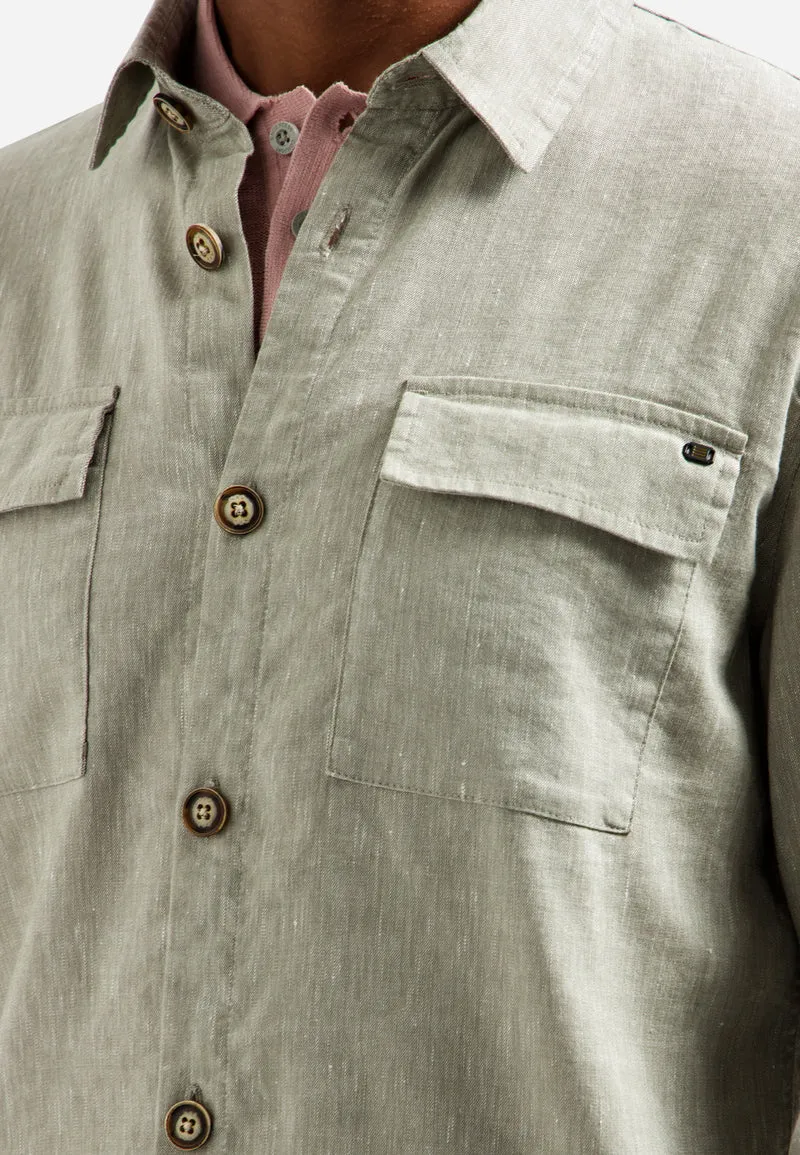 Overshirt Full Button 2-Tone With Linen